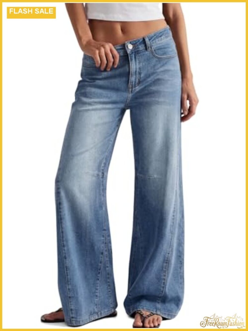 High Rise Wide Leg Barrel Jeans - Cotton Blend Stretch Casual Pants